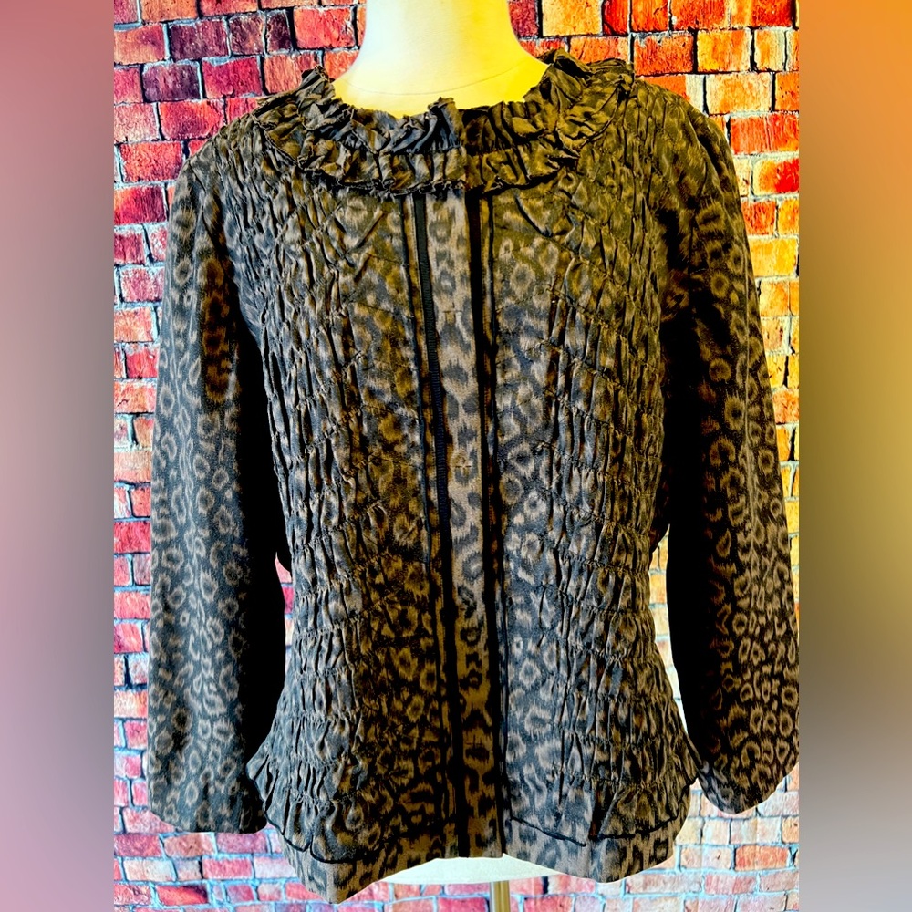 NWT~TAHARI Woman~size (14) Leopard Print ARLENE Jacket Blk/BRWN 57% cot/43%poly